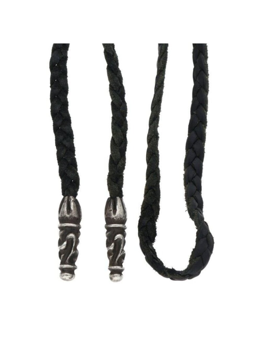 Chrome Hearts Leather Braid Scroll Blade Silver Necklace